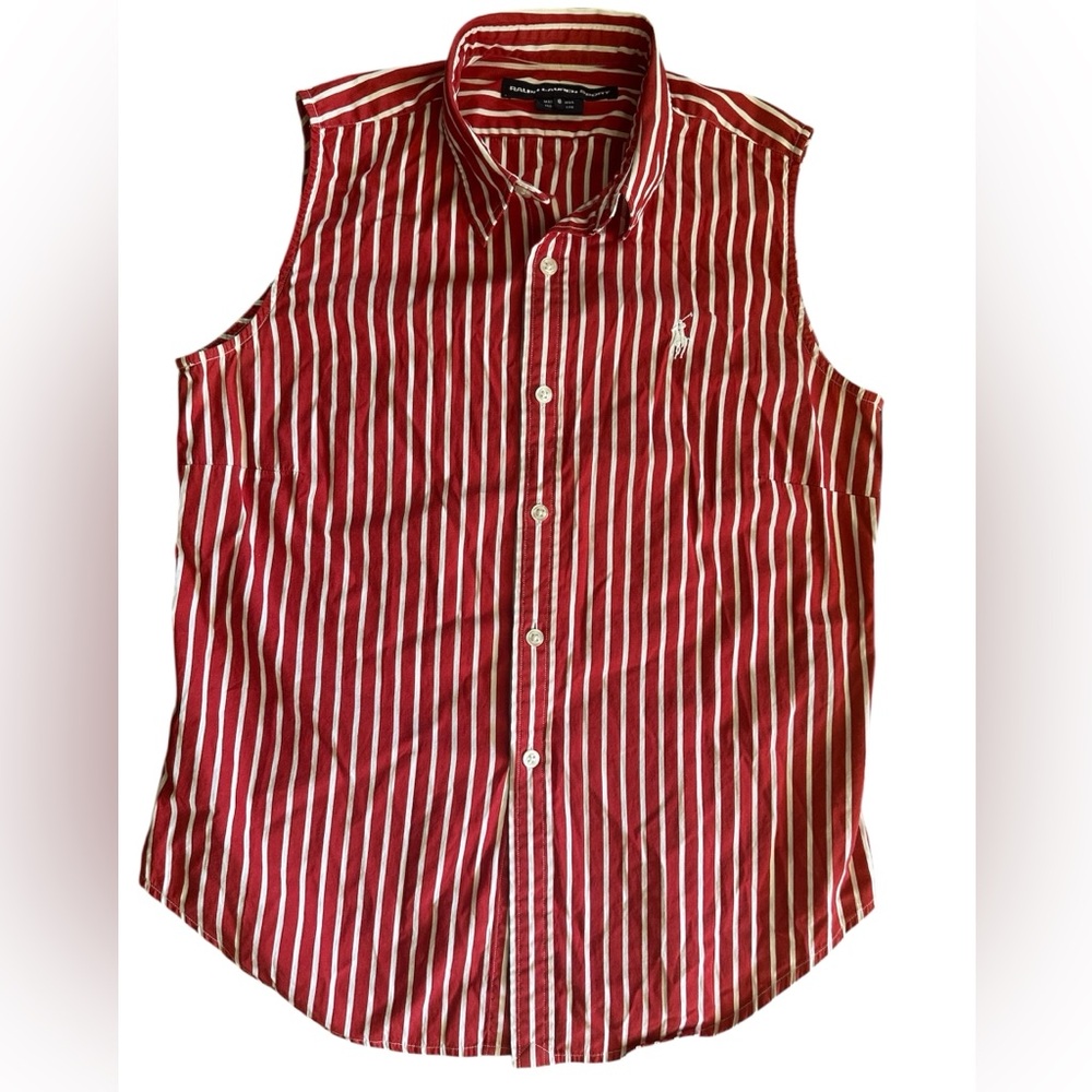 Ralph Lauren Sport Women’s Red and White Casual Button Down Shirt 8